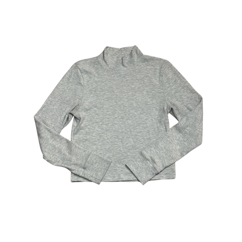 American Eagle Outfitters Gray Ribbed Mock Neck‎ Long Sleeve Crop Top Women's XL - Picture 3 of 6